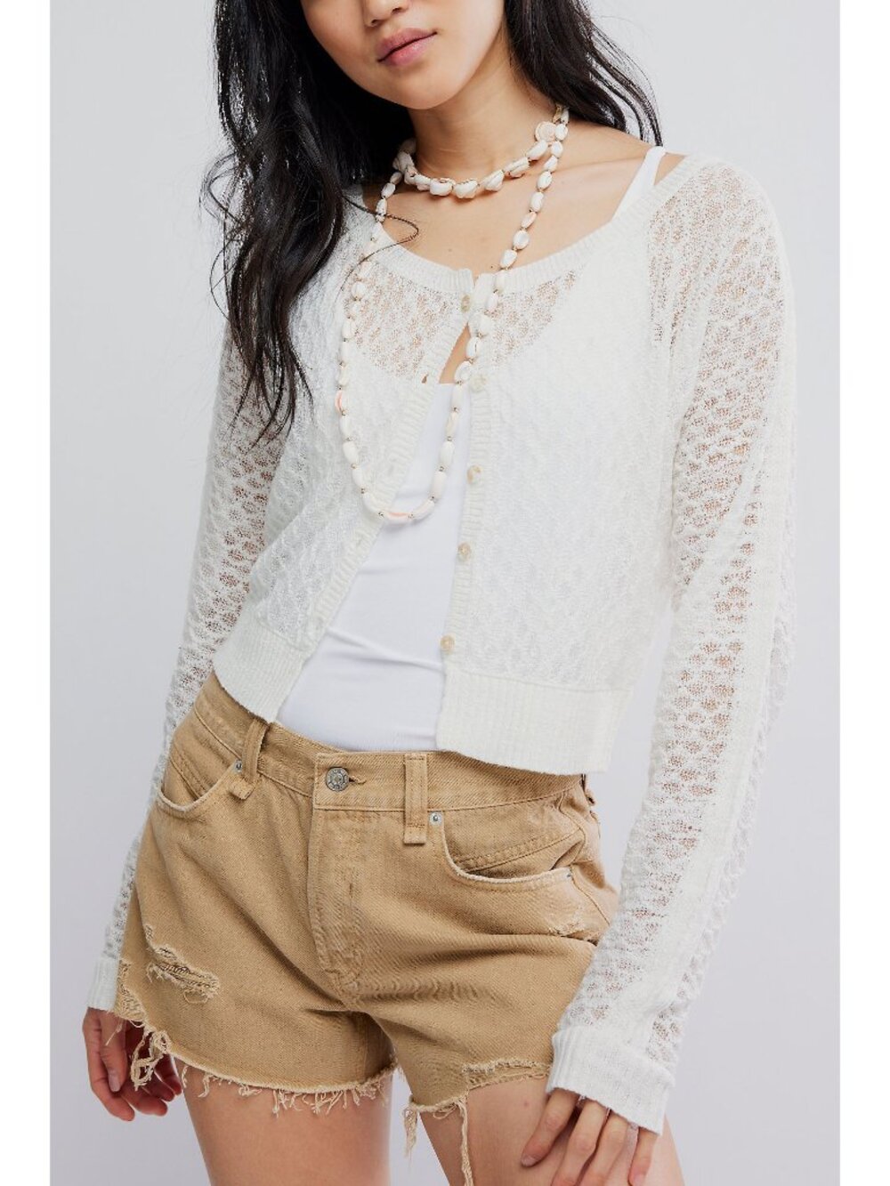 FREE PEOPLE Maris Fine Gauge Cardi / Clean Ivory